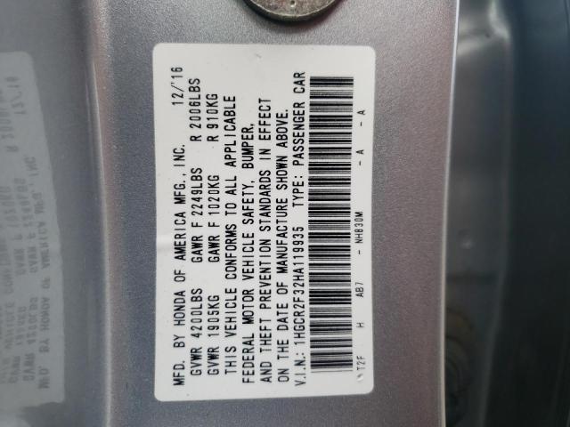 Photo 9 VIN: 1HGCR2F32HA119935 - HONDA ACCORD LX 