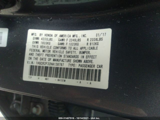 Photo 8 VIN: 1HGCR2F32HA136797 - HONDA ACCORD SEDAN 