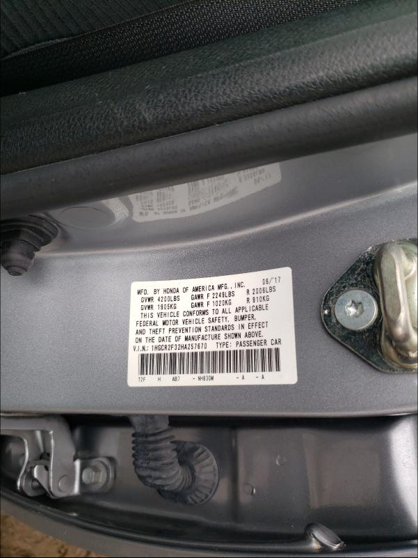 Photo 9 VIN: 1HGCR2F32HA257670 - HONDA ACCORD LX 