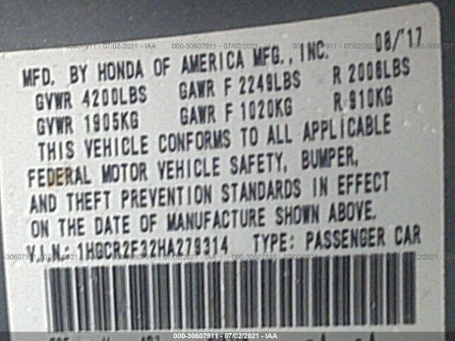 Photo 8 VIN: 1HGCR2F32HA279314 - HONDA ACCORD SEDAN 