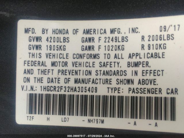 Photo 8 VIN: 1HGCR2F32HA305409 - HONDA ACCORD 