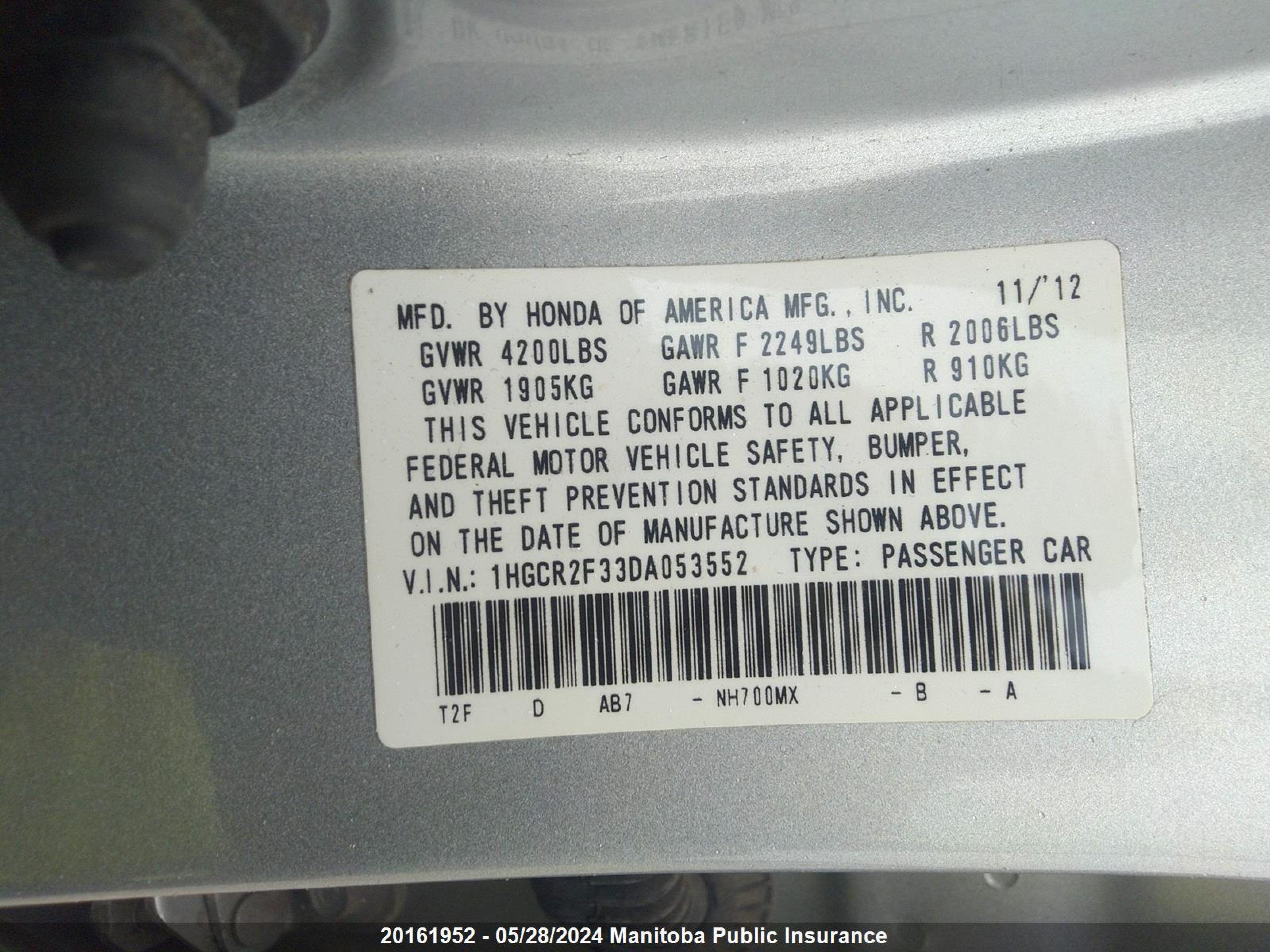 Photo 8 VIN: 1HGCR2F33DA053552 - HONDA ACCORD 