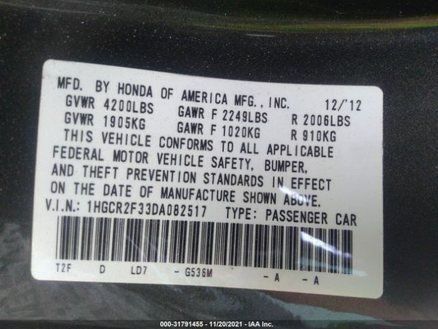 Photo 8 VIN: 1HGCR2F33DA082517 - HONDA ACCORD SDN 