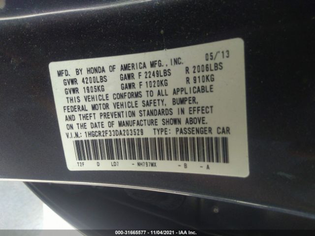 Photo 8 VIN: 1HGCR2F33DA203529 - HONDA ACCORD SDN 