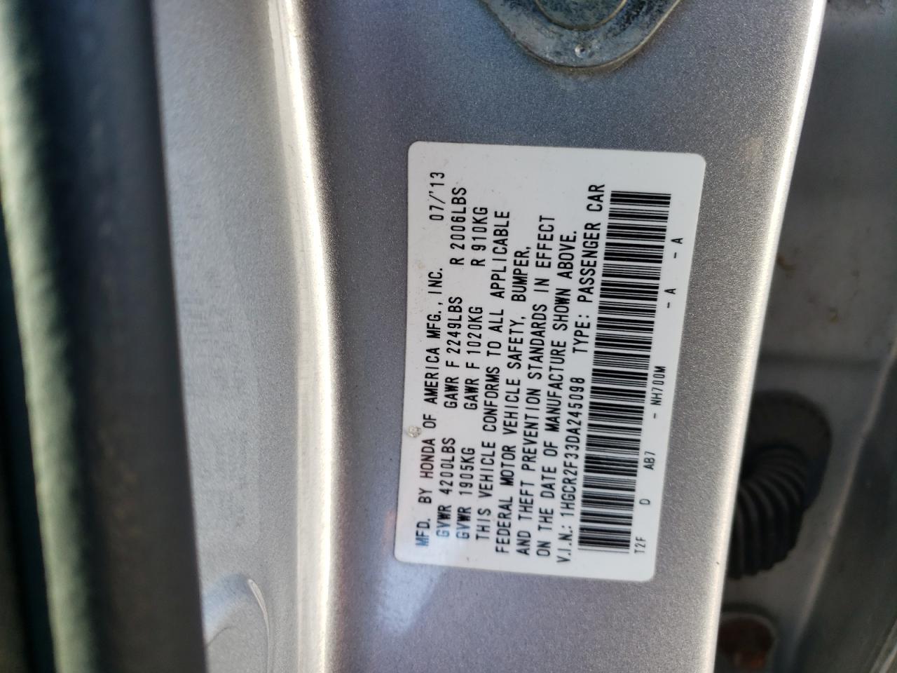 Photo 11 VIN: 1HGCR2F33DA245098 - HONDA ACCORD 