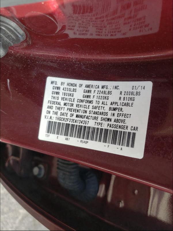 Photo 9 VIN: 1HGCR2F33EA134357 - HONDA ACCORD LX 