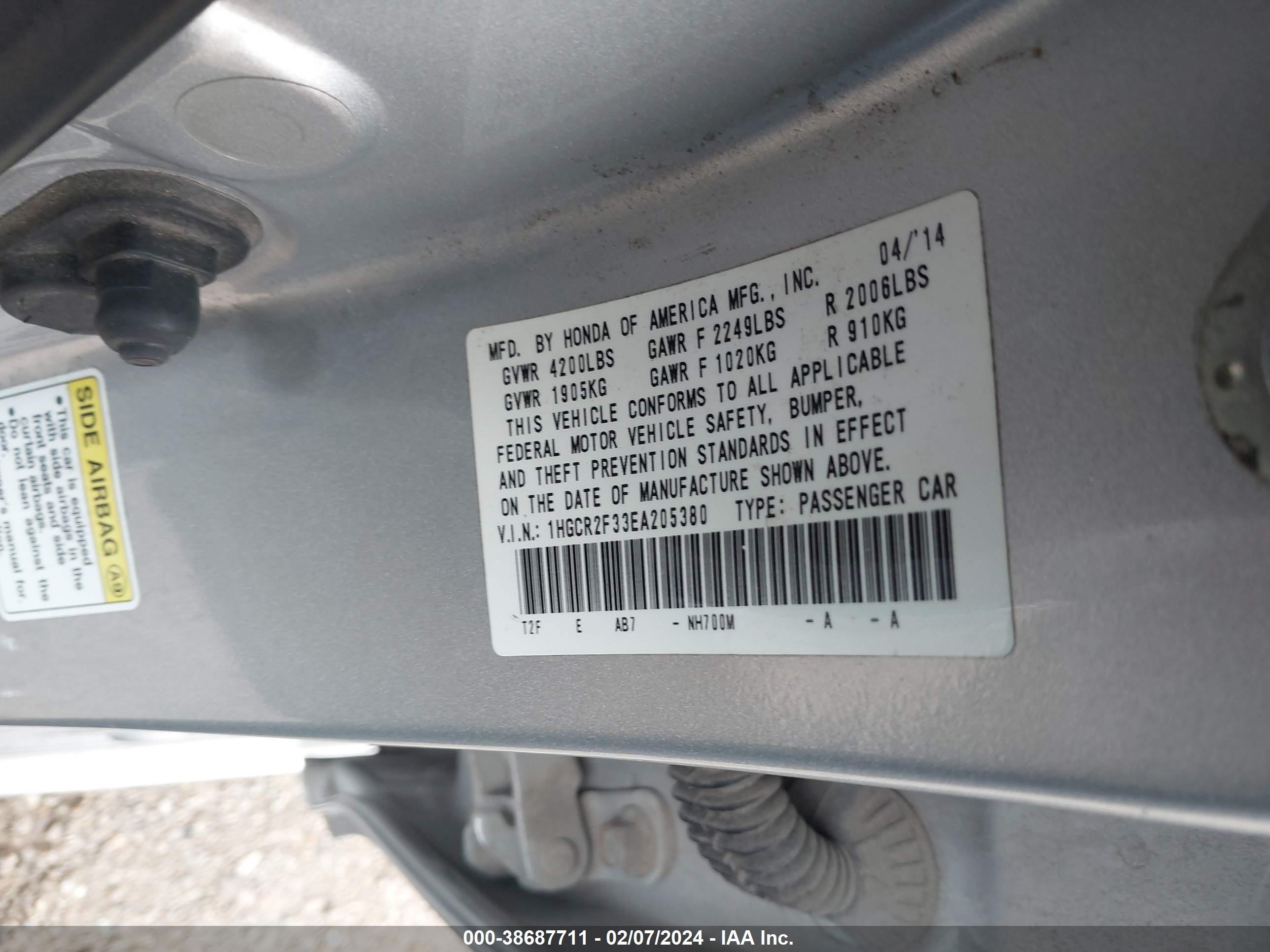 Photo 8 VIN: 1HGCR2F33EA205380 - HONDA ACCORD 