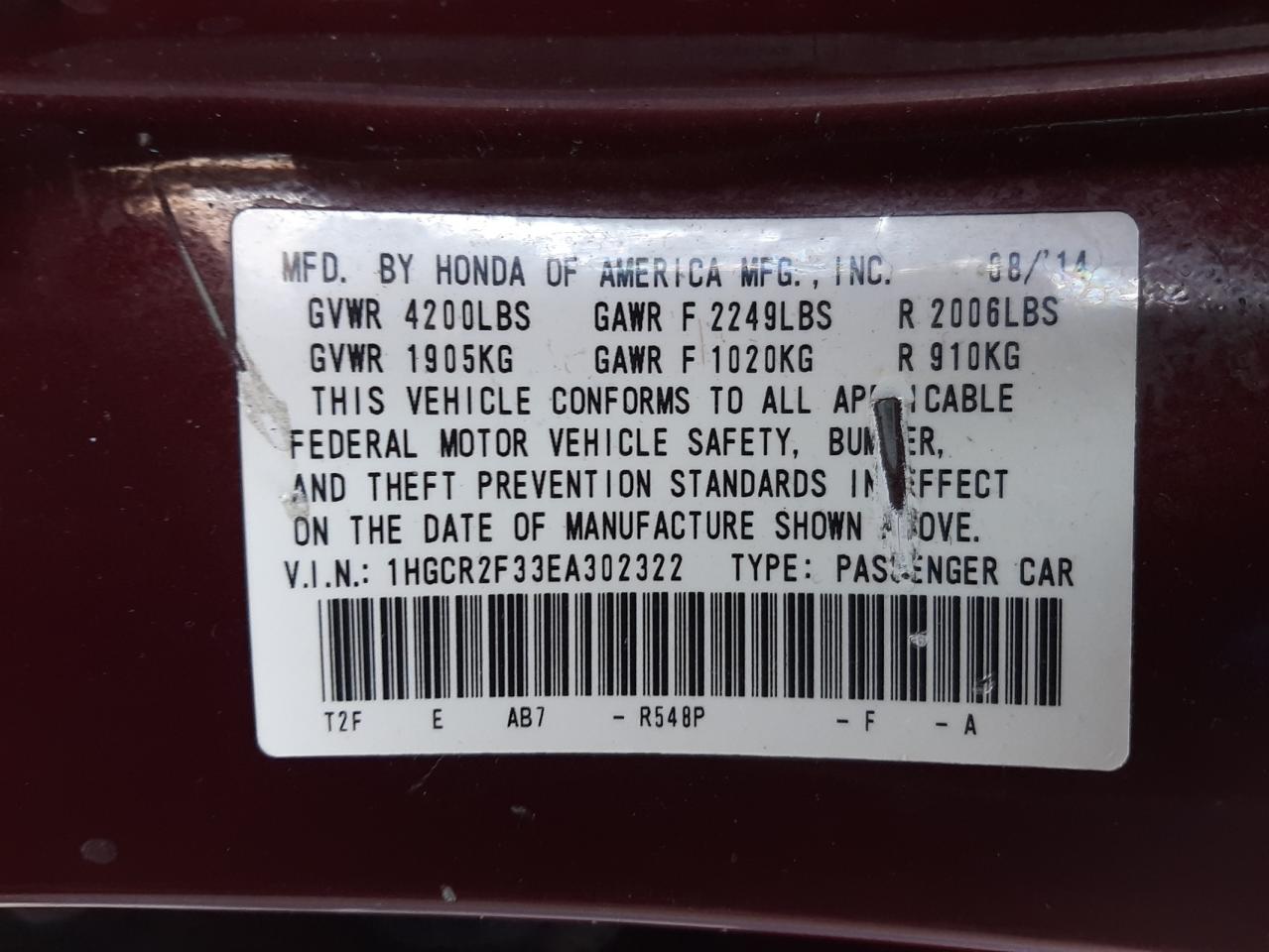 Photo 11 VIN: 1HGCR2F33EA302322 - HONDA ACCORD 