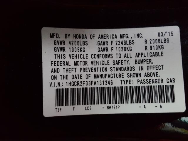 Photo 9 VIN: 1HGCR2F33FA131346 - HONDA ACCORD SEDAN 