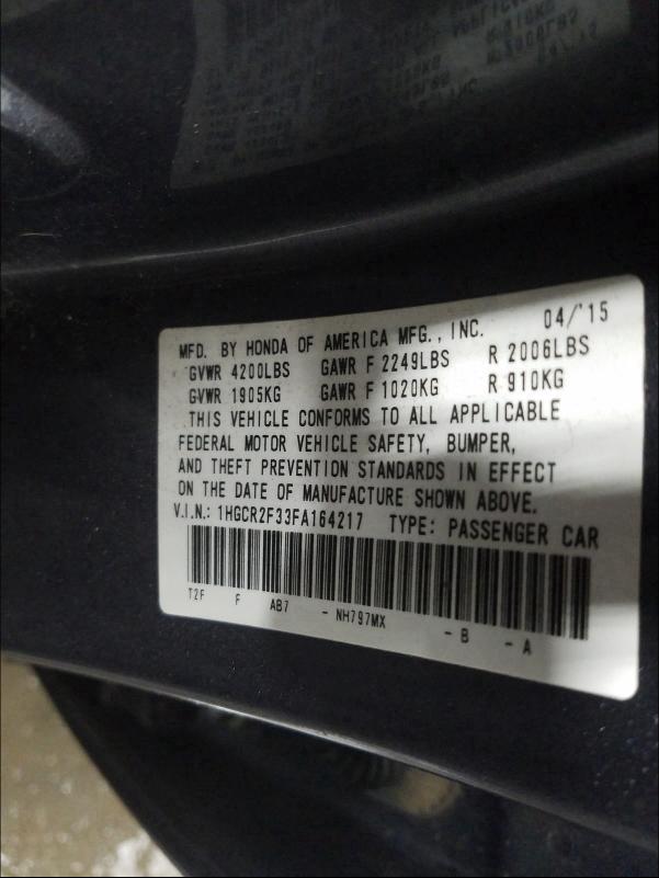 Photo 9 VIN: 1HGCR2F33FA164217 - HONDA ACCORD LX 