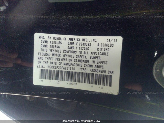 Photo 8 VIN: 1HGCR2F33FA221516 - HONDA ACCORD SEDAN 