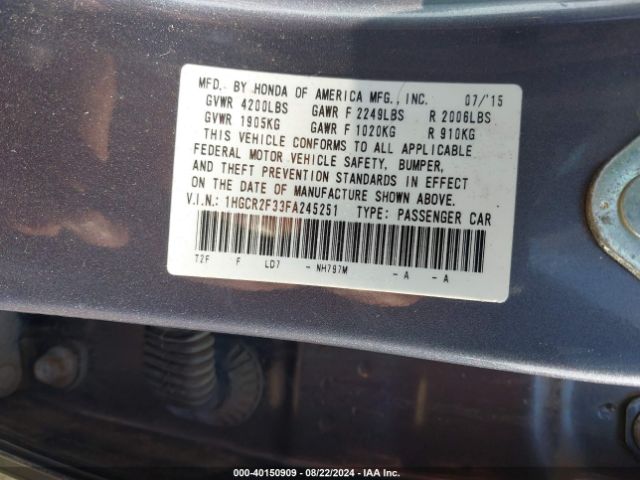 Photo 8 VIN: 1HGCR2F33FA245251 - HONDA ACCORD 