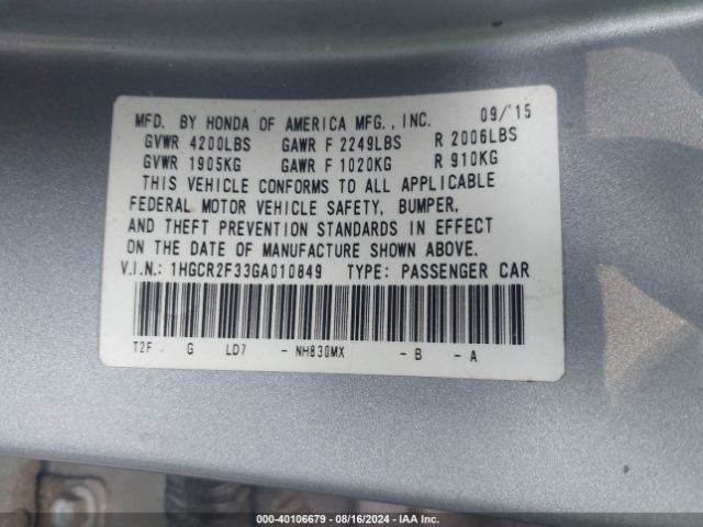 Photo 8 VIN: 1HGCR2F33GA010849 - HONDA ACCORD 