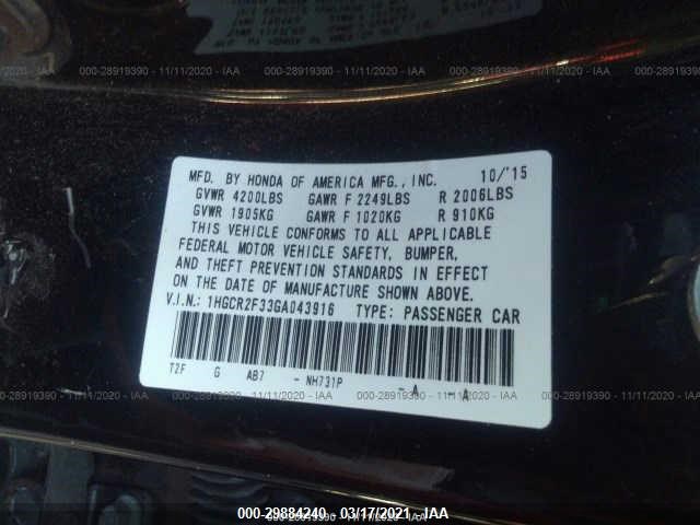 Photo 8 VIN: 1HGCR2F33GA043916 - HONDA ACCORD SEDAN 