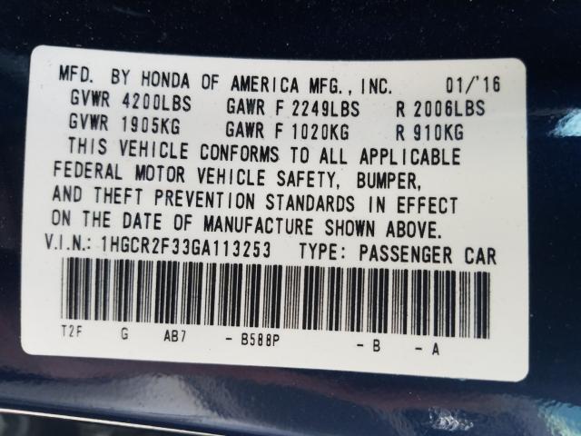 Photo 9 VIN: 1HGCR2F33GA113253 - HONDA ACCORD LX 