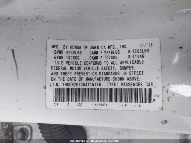 Photo 8 VIN: 1HGCR2F33GA116198 - HONDA ACCORD 