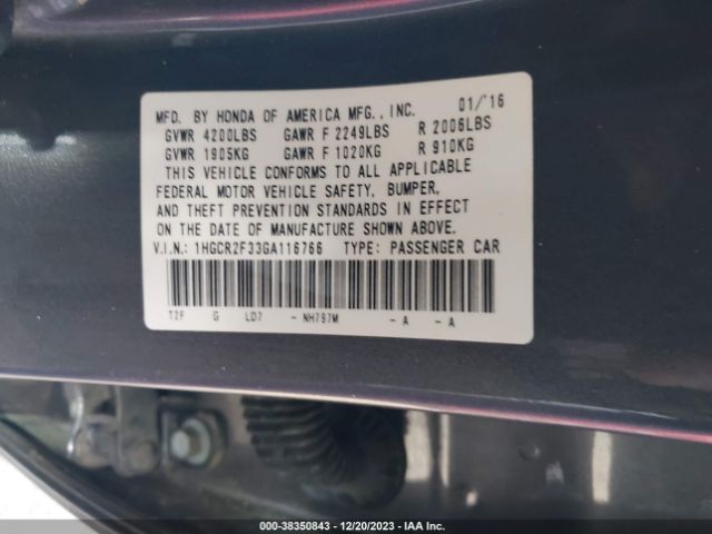 Photo 8 VIN: 1HGCR2F33GA116766 - HONDA ACCORD 