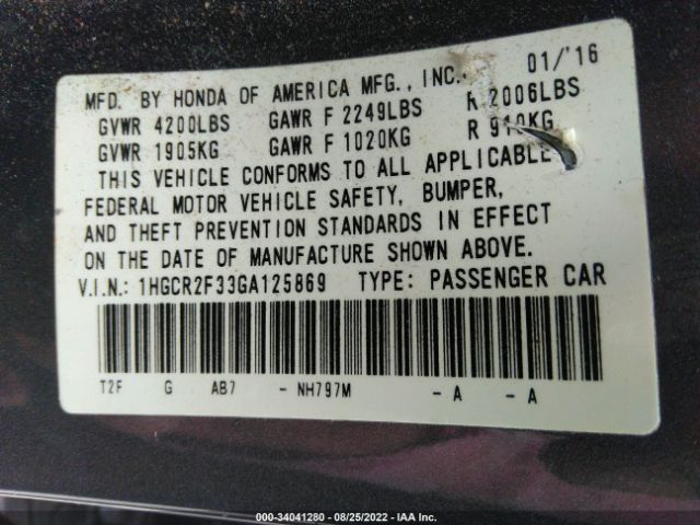 Photo 8 VIN: 1HGCR2F33GA125869 - HONDA ACCORD 