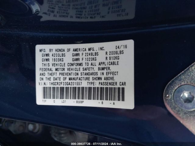 Photo 8 VIN: 1HGCR2F33GA201557 - HONDA ACCORD 