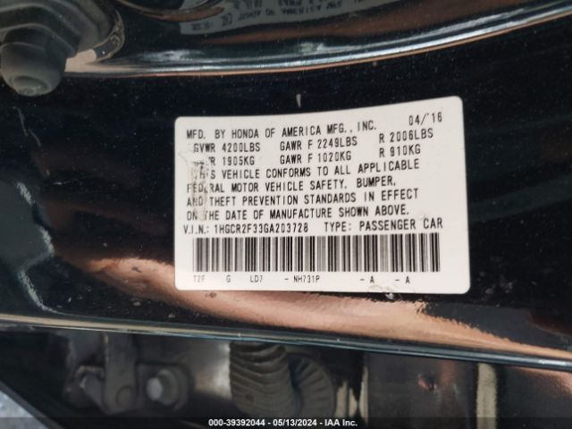 Photo 8 VIN: 1HGCR2F33GA203728 - HONDA ACCORD 