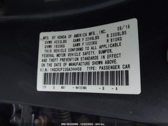 Photo 8 VIN: 1HGCR2F33GA244456 - HONDA ACCORD 