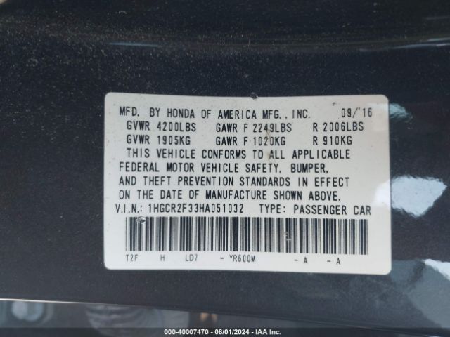 Photo 8 VIN: 1HGCR2F33HA051032 - HONDA ACCORD 