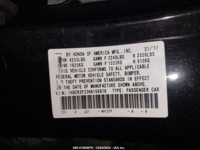 Photo 8 VIN: 1HGCR2F33HA156878 - HONDA ACCORD 