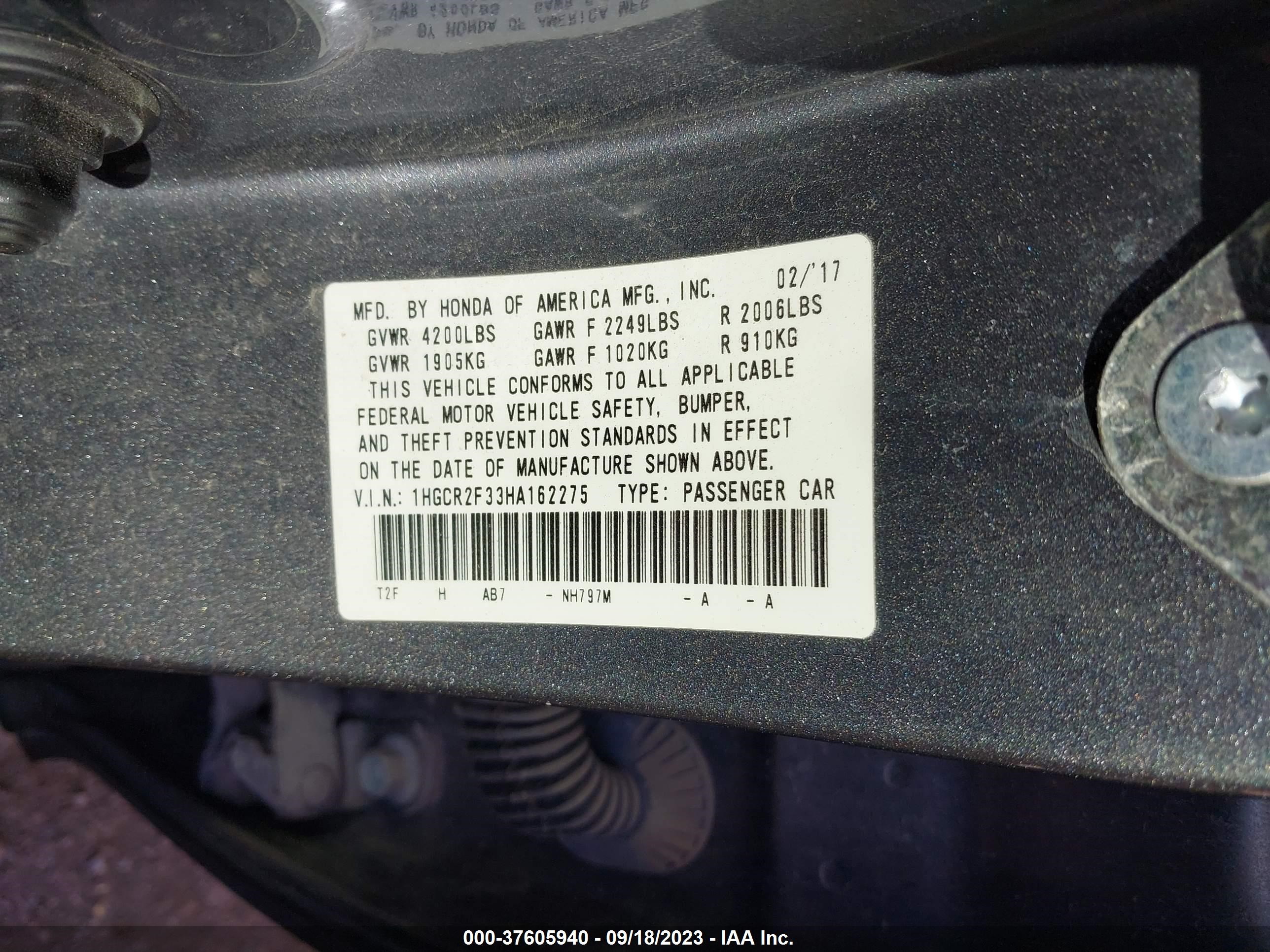 Photo 8 VIN: 1HGCR2F33HA162275 - HONDA ACCORD 