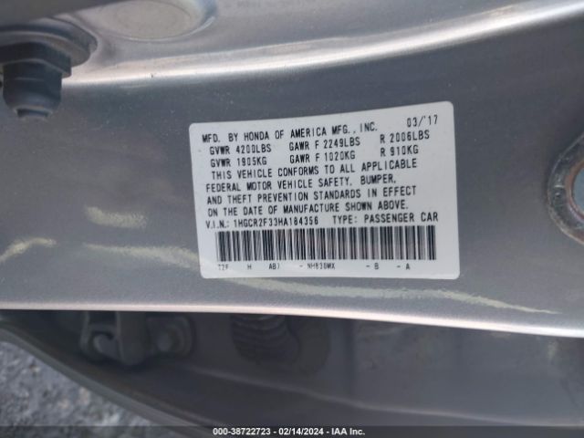 Photo 8 VIN: 1HGCR2F33HA184356 - HONDA ACCORD 