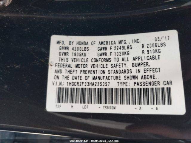 Photo 8 VIN: 1HGCR2F33HA225357 - HONDA ACCORD 