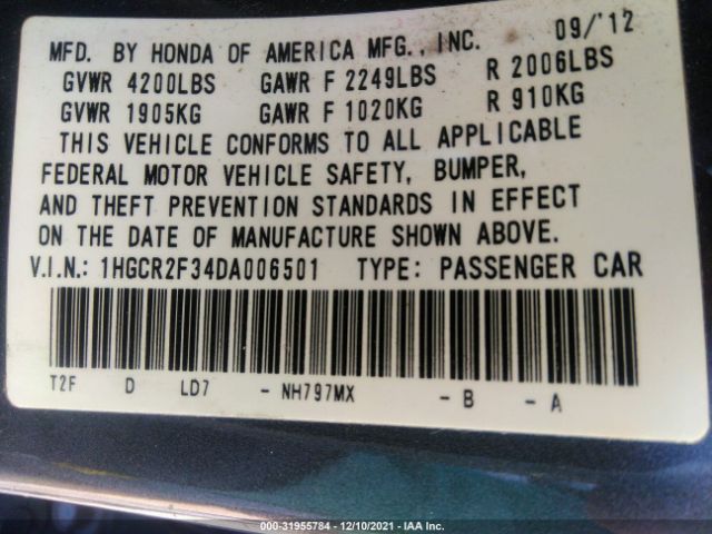 Photo 8 VIN: 1HGCR2F34DA006501 - HONDA ACCORD SDN 