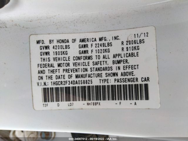 Photo 8 VIN: 1HGCR2F34DA058825 - HONDA ACCORD SDN 