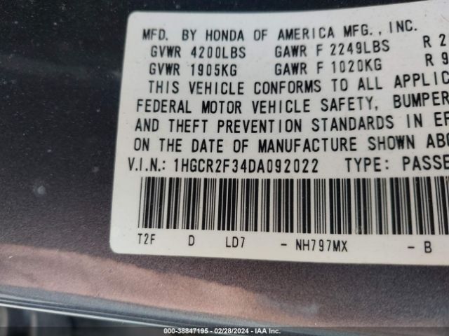 Photo 8 VIN: 1HGCR2F34DA092022 - HONDA ACCORD 