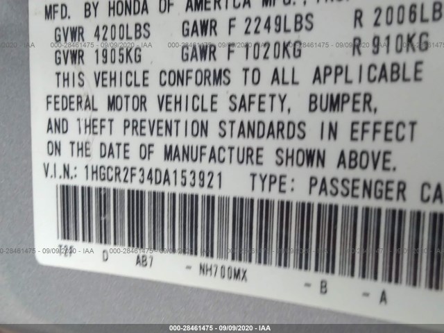 Photo 8 VIN: 1HGCR2F34DA153921 - HONDA ACCORD SDN 