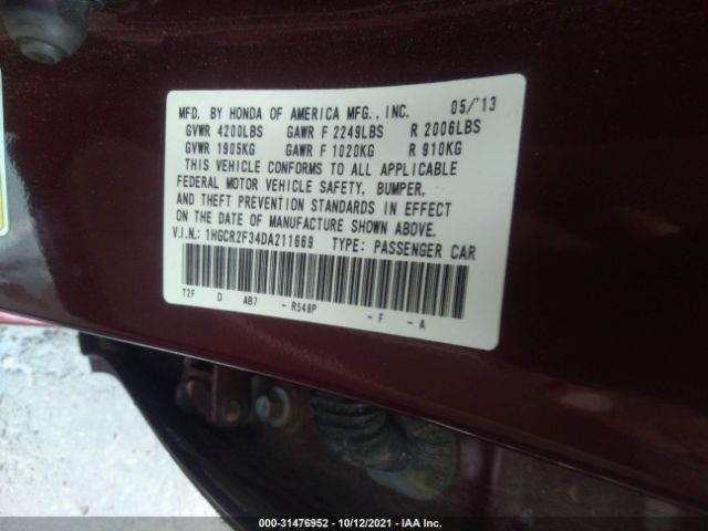 Photo 8 VIN: 1HGCR2F34DA211669 - HONDA ACCORD SDN 