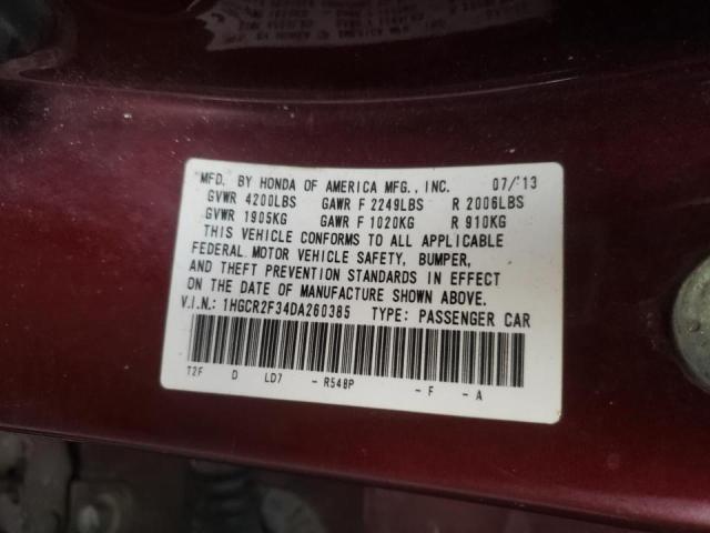 Photo 9 VIN: 1HGCR2F34DA260385 - HONDA ACCORD LX 