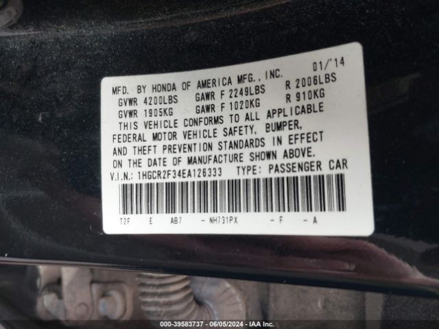 Photo 8 VIN: 1HGCR2F34EA126333 - HONDA ACCORD 