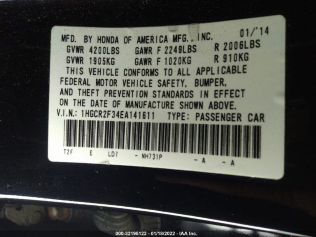 Photo 8 VIN: 1HGCR2F34EA141611 - HONDA ACCORD SEDAN 