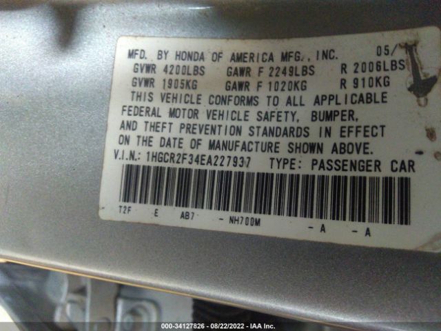 Photo 8 VIN: 1HGCR2F34EA227937 - HONDA ACCORD SEDAN 