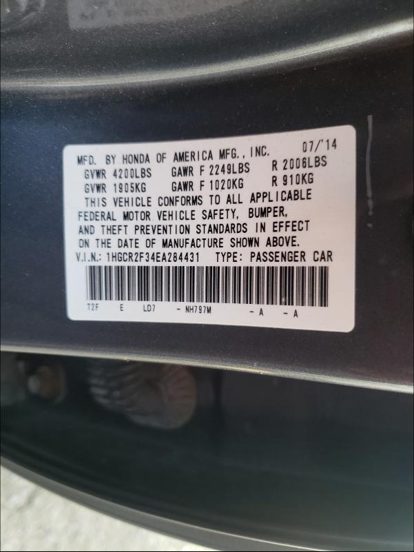 Photo 9 VIN: 1HGCR2F34EA284431 - HONDA ACCORD LX 