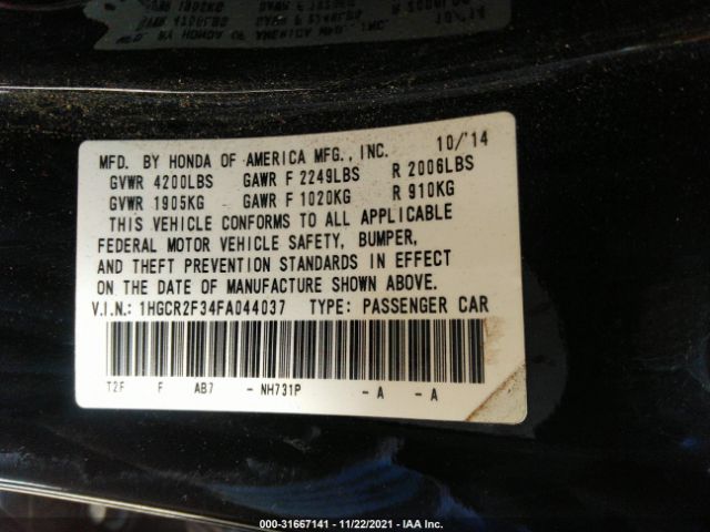 Photo 8 VIN: 1HGCR2F34FA044037 - HONDA ACCORD SEDAN 