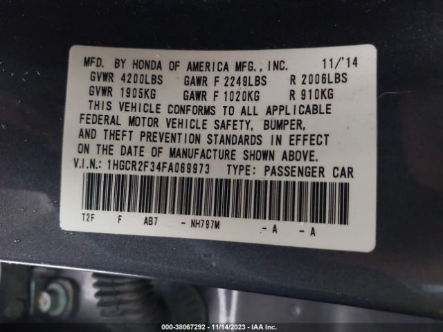 Photo 8 VIN: 1HGCR2F34FA069973 - HONDA ACCORD 