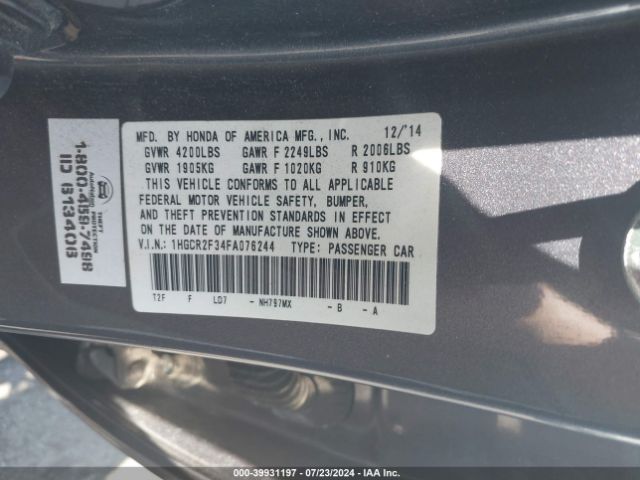 Photo 8 VIN: 1HGCR2F34FA076244 - HONDA ACCORD 