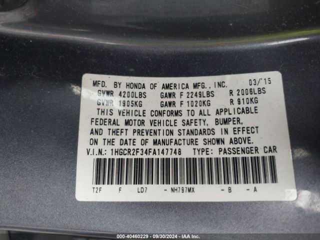 Photo 8 VIN: 1HGCR2F34FA147748 - HONDA ACCORD 