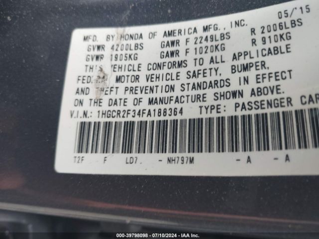 Photo 8 VIN: 1HGCR2F34FA188364 - HONDA ACCORD 