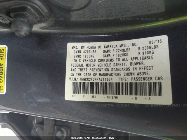 Photo 8 VIN: 1HGCR2F34FA211674 - HONDA ACCORD SEDAN 