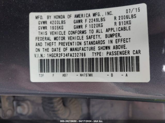 Photo 8 VIN: 1HGCR2F34FA232766 - HONDA ACCORD 