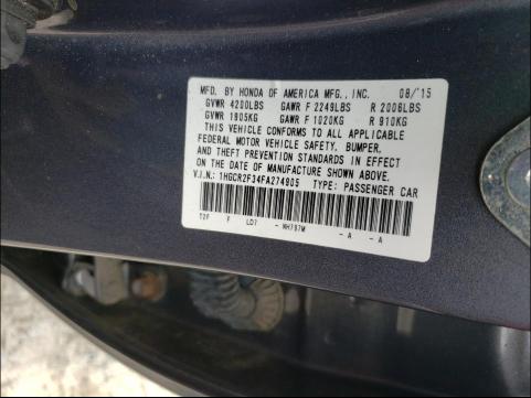 Photo 9 VIN: 1HGCR2F34FA274905 - HONDA ACCORD LX 