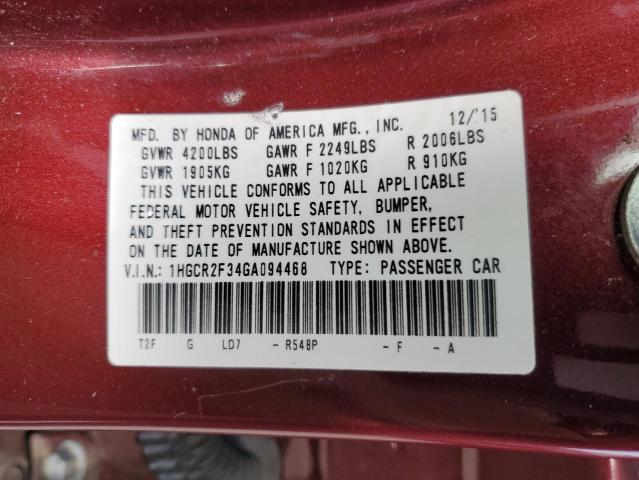 Photo 11 VIN: 1HGCR2F34GA094468 - HONDA ACCORD 