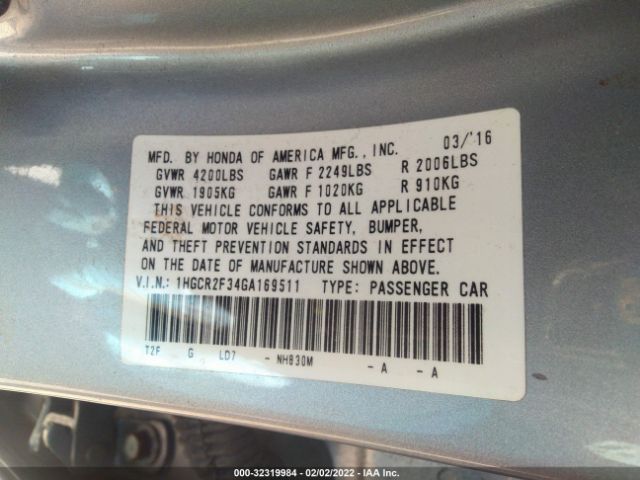 Photo 8 VIN: 1HGCR2F34GA169511 - HONDA ACCORD SEDAN 